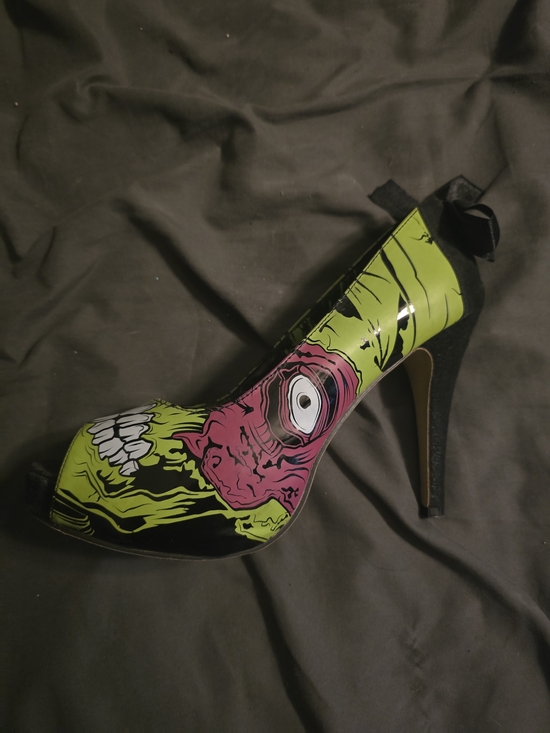 Iron Fist Shoes - Green & Pink Graphic IRON FIST Zombie High Heel Pump PEEPTOE